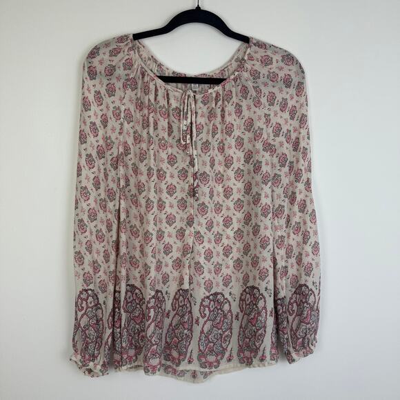 Lucky Brand Womens Paisley Southwestern Gauzy Sheer Boho Pink Tunic Top Medium - Picture 1 of 12